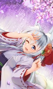 Preview wallpaper girl, neko, ears, smile, kimono, anime