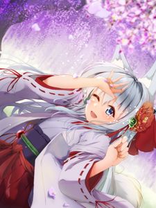 Preview wallpaper girl, neko, ears, smile, kimono, anime