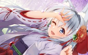 Preview wallpaper girl, neko, ears, smile, kimono, anime