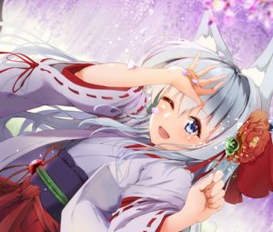 Preview wallpaper girl, neko, ears, smile, kimono, anime