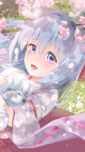 Preview wallpaper girl, neko, ears, pet, happy, tears, anime