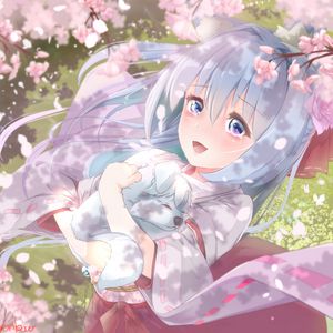 Preview wallpaper girl, neko, ears, pet, happy, tears, anime