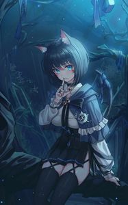 Preview wallpaper girl, neko, ears, gesture, anime, cute