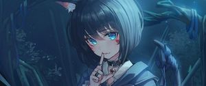 Preview wallpaper girl, neko, ears, gesture, anime, cute