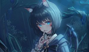 Preview wallpaper girl, neko, ears, gesture, anime, cute