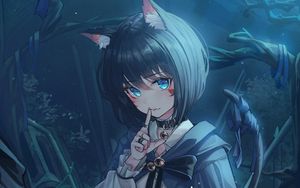 Preview wallpaper girl, neko, ears, gesture, anime, cute