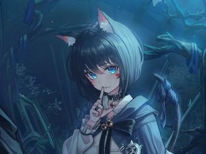 Preview wallpaper girl, neko, ears, gesture, anime, cute