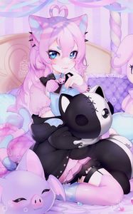 Preview wallpaper girl, neko, ears, toy, anime, art, cartoon, purple