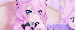 Preview wallpaper girl, neko, ears, toy, anime, art, cartoon, purple