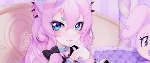 Preview wallpaper girl, neko, ears, toy, anime, art, cartoon, purple