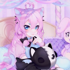 Preview wallpaper girl, neko, ears, toy, anime, art, cartoon, purple