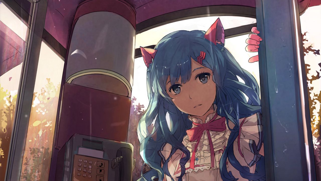 Wallpaper girl, neko, ears, dress, anime