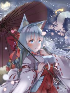 Preview wallpaper girl, neko, ears, umbrella, anime