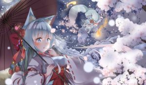 Preview wallpaper girl, neko, ears, umbrella, anime