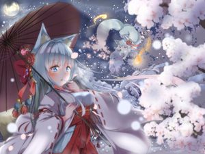 Preview wallpaper girl, neko, ears, umbrella, anime