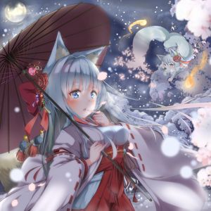 Preview wallpaper girl, neko, ears, umbrella, anime