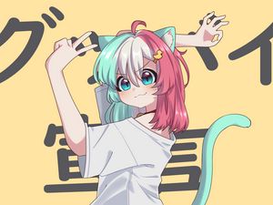 Preview wallpaper girl, neko, ears, gesture, anime