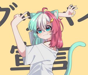 Preview wallpaper girl, neko, ears, gesture, anime