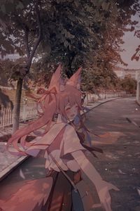 Preview wallpaper girl, neko, ears, smile, anime, art, cartoon