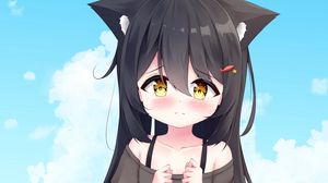 Preview wallpaper girl, neko, ears, sad, anime