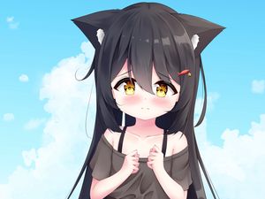 Preview wallpaper girl, neko, ears, sad, anime