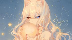 Preview wallpaper girl, neko, ears, heterochromia, anime, art