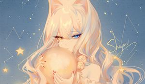 Preview wallpaper girl, neko, ears, heterochromia, anime, art