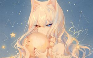 Preview wallpaper girl, neko, ears, heterochromia, anime, art