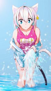 Preview wallpaper girl, neko, ears, swimsuit, water, anime