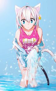 Preview wallpaper girl, neko, ears, swimsuit, water, anime