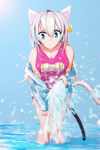 Preview wallpaper girl, neko, ears, swimsuit, water, anime