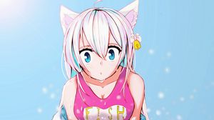 Preview wallpaper girl, neko, ears, swimsuit, water, anime