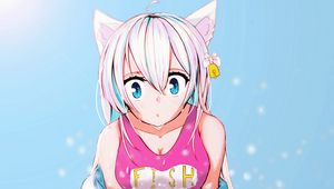 Preview wallpaper girl, neko, ears, swimsuit, water, anime