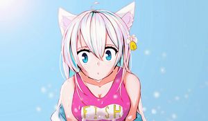 Preview wallpaper girl, neko, ears, swimsuit, water, anime