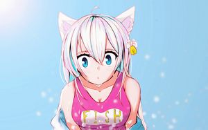 Preview wallpaper girl, neko, ears, swimsuit, water, anime