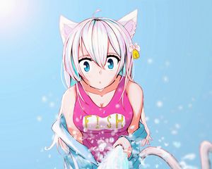 Preview wallpaper girl, neko, ears, swimsuit, water, anime