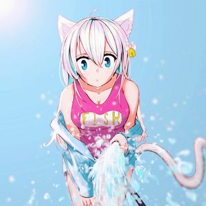 Preview wallpaper girl, neko, ears, swimsuit, water, anime