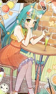 Preview wallpaper girl, neko, ears, dessert, anime, art
