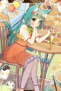 Preview wallpaper girl, neko, ears, dessert, anime, art