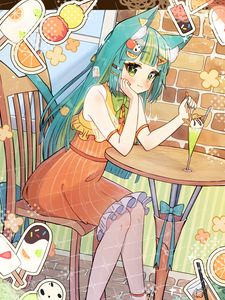 Preview wallpaper girl, neko, ears, dessert, anime, art