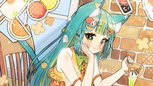 Preview wallpaper girl, neko, ears, dessert, anime, art