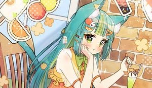 Preview wallpaper girl, neko, ears, dessert, anime, art
