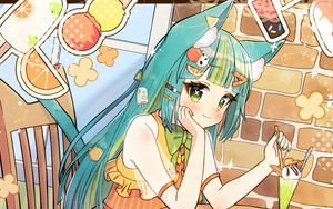 Preview wallpaper girl, neko, ears, dessert, anime, art