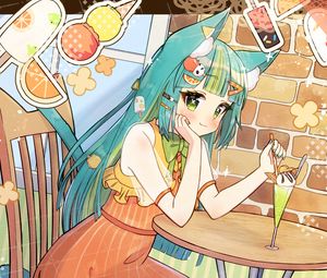 Preview wallpaper girl, neko, ears, dessert, anime, art