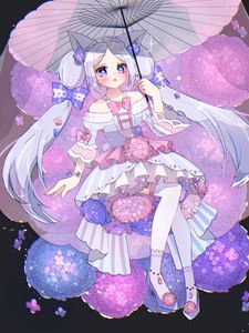 Preview wallpaper girl, neko, ears, umbrella, anime, art
