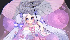 Preview wallpaper girl, neko, ears, umbrella, anime, art