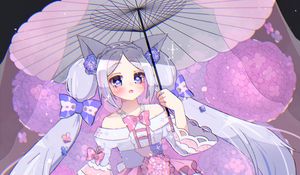 Preview wallpaper girl, neko, ears, umbrella, anime, art