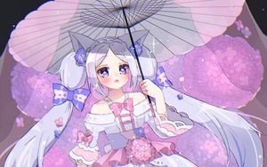 Preview wallpaper girl, neko, ears, umbrella, anime, art