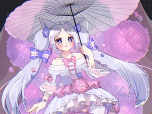 Preview wallpaper girl, neko, ears, umbrella, anime, art