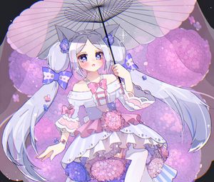 Preview wallpaper girl, neko, ears, umbrella, anime, art